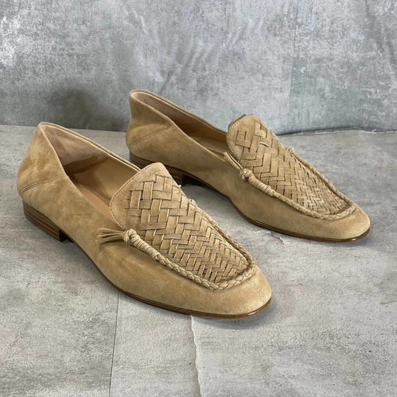 Veronica Beard Women's Tan Leather Round-Toe Woven Anica Loafers SZ 8 - Picture 2 of 12
